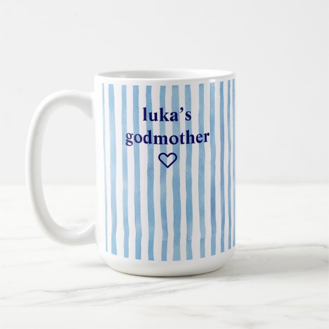Caneca De Café Madrinha Listrada Azul Personalizada (Esquerda)