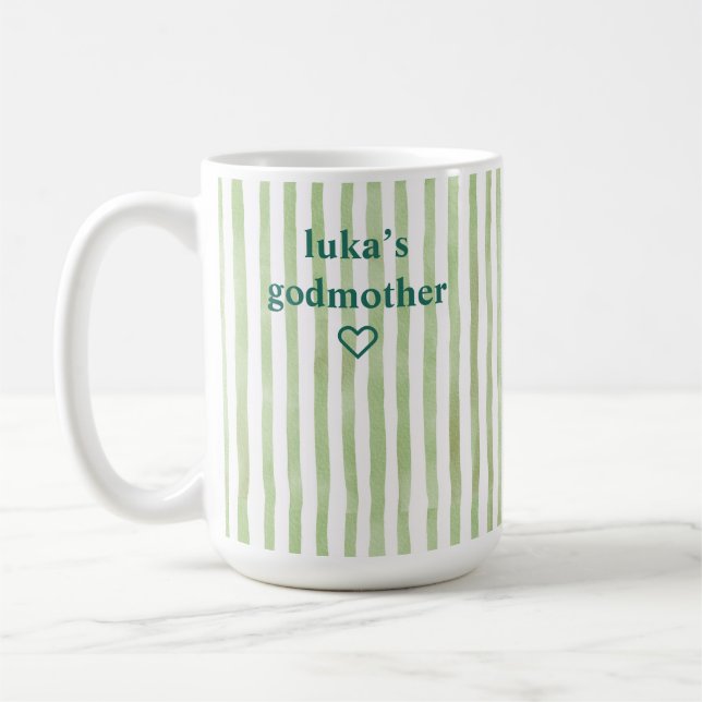 Caneca De Café Madrinha Listrada de Verde Salvia Personalizada (Esquerda)