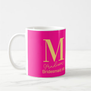 Caneca De Café Madrinha Moderno Monograma Número 1 Rosa Quente