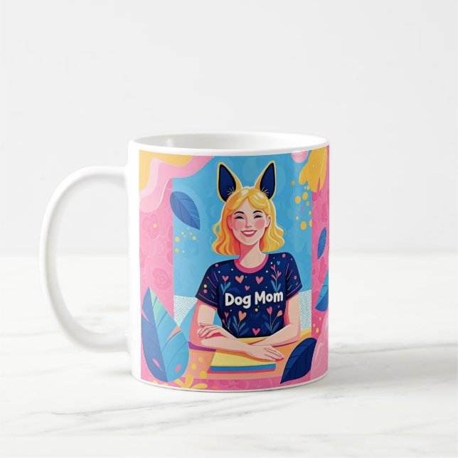 Caneca De Café Mãe abstrato de cachorro rosa azul (Esquerda)
