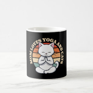 Caneca De Café Mãe Ama Gatos e Yoga