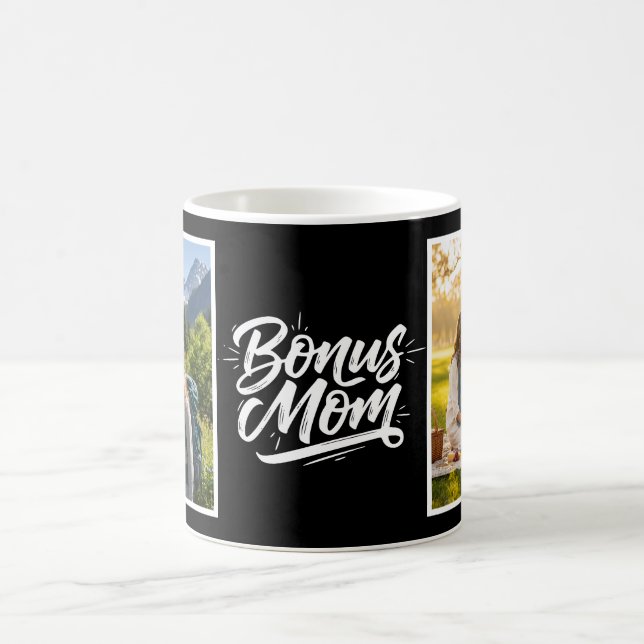 Caneca De Café Mãe Bonus Brush Script Duas Fotos Preto e Branco (Centro)