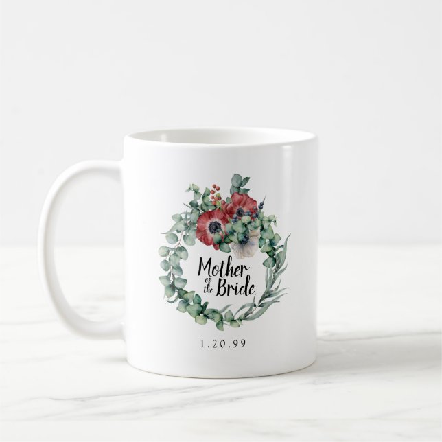 Caneca De Café Mãe Botânica Rústica Vermelha Floral da Noiva (Esquerda)