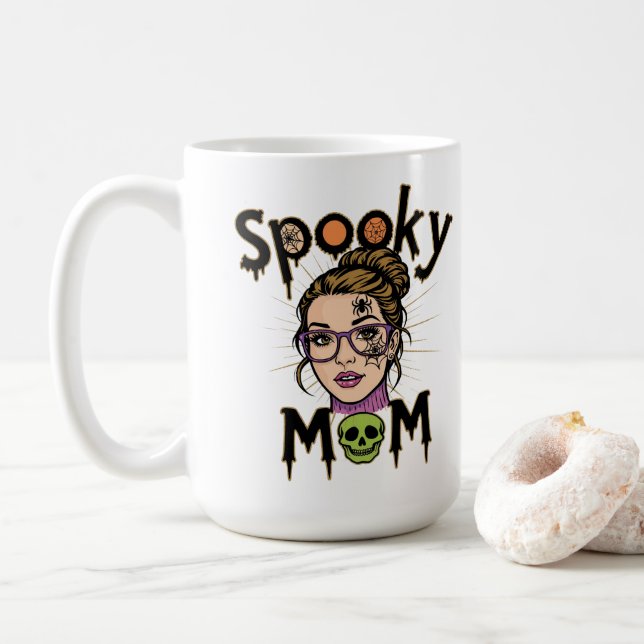 Caneca De Café Mãe Bruxa Engraçada de Halloween Assustadora (Com Donut)