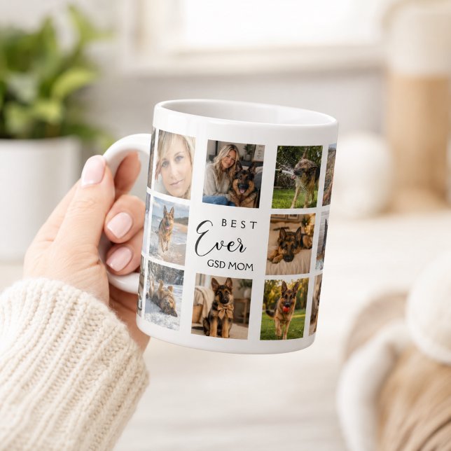 Caneca De Café Mãe cadela GSD mamãe fotocolagem preto e branco (Criador carregado)