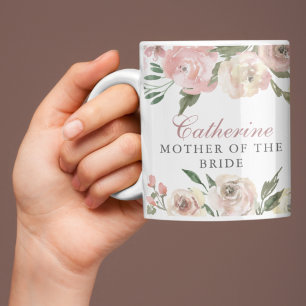 Caneca De Café Mãe da Noiva, Personalizada Floral Rosa Elegante