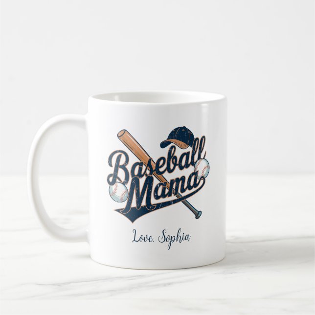 Caneca De Café Mãe de Beisebol, Dia das Mães Nome Personalizado (Esquerda)