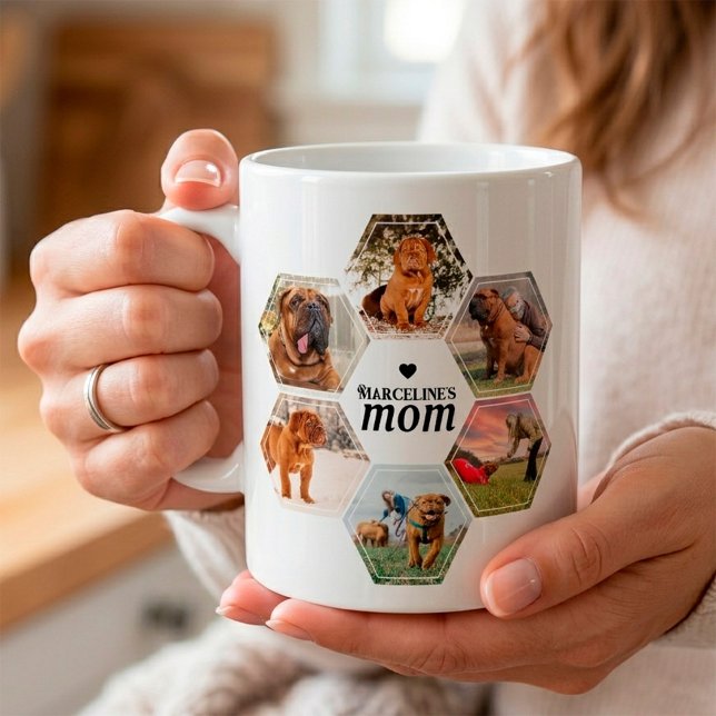 Caneca De Café Mãe de Cachorro Colagem de Fotos Personalizada com (Dog Mom Custom Photo Collage with Name Coffee Mug)