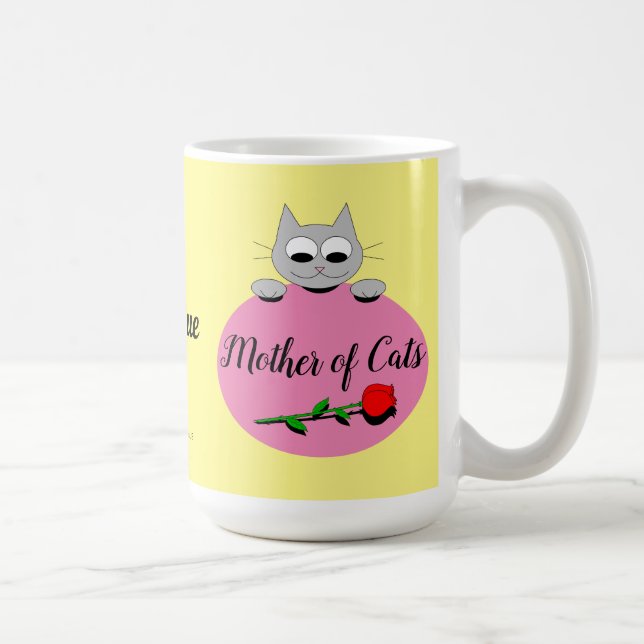 Caneca De Café Mãe de Gatos Cinzas Bonitas com Rosa vermelha (Direita)
