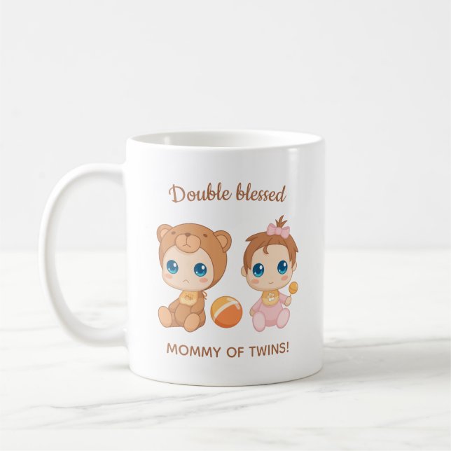 Caneca De Café Mãe de Gêmeos Bebê Bear Roupa Jumpta (Esquerda)