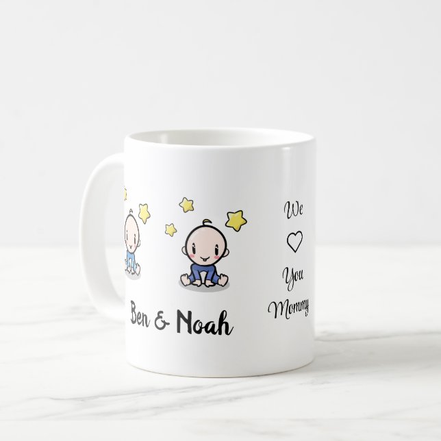 Caneca De Café Mãe De Gêmeos Presente, Nova Mamãe, Gêmeos, Amor, (Frente Esquerda)