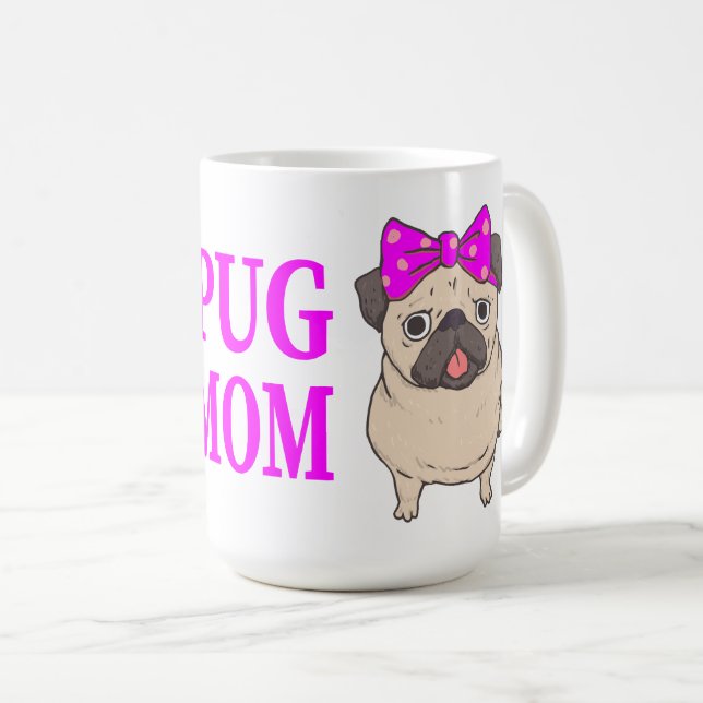 Caneca De Café Mãe de Pug Fofa Cartoon Cachorro Pugs (Frente Esquerda)