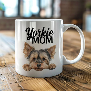 Caneca De Café Mãe de Yorkie Fofo Espiando Yorkie