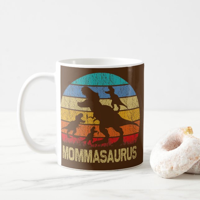 Caneca De Café Mãe Dinossauro T Rex Mommasaurus 3 crianças Famíli (Com Donut)