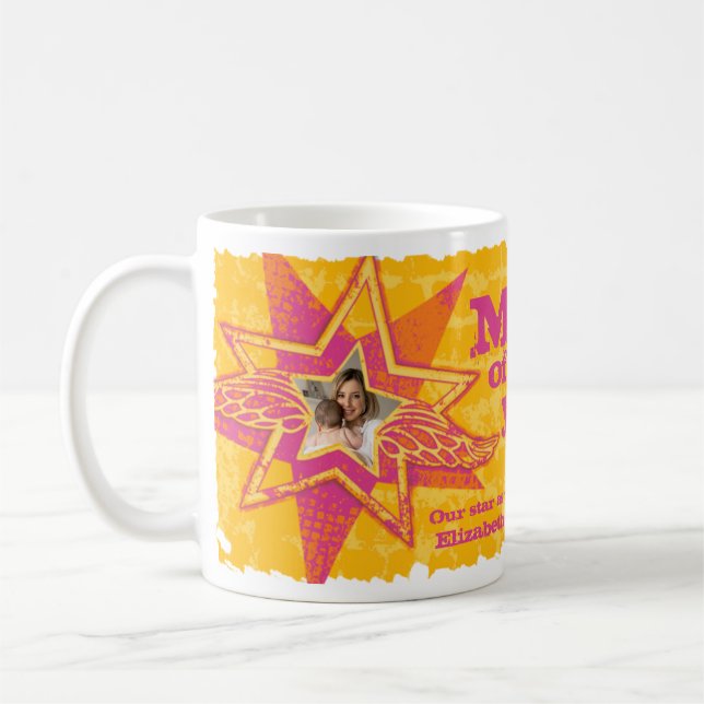 Caneca De Café Mãe do ano estrelas amarelas-rosa-caneca (Esquerda)