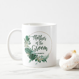 Caneca De Café Mãe do Noivo Círculo Dourado Palmeiras Tropicais