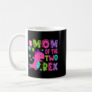 Caneca De Café Mãe Dos Dois Rex 2º Aniversário Menino Dinossauro 