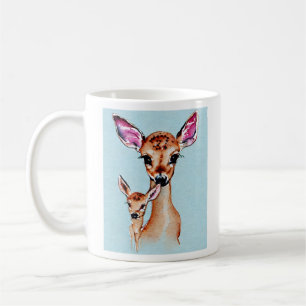 Caneca De Café Mãe E Bebê Deer Watercolor Família Love