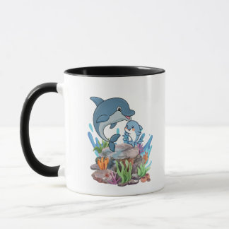 Caneca de Café Mãe e Bebê Golfinho Fofo