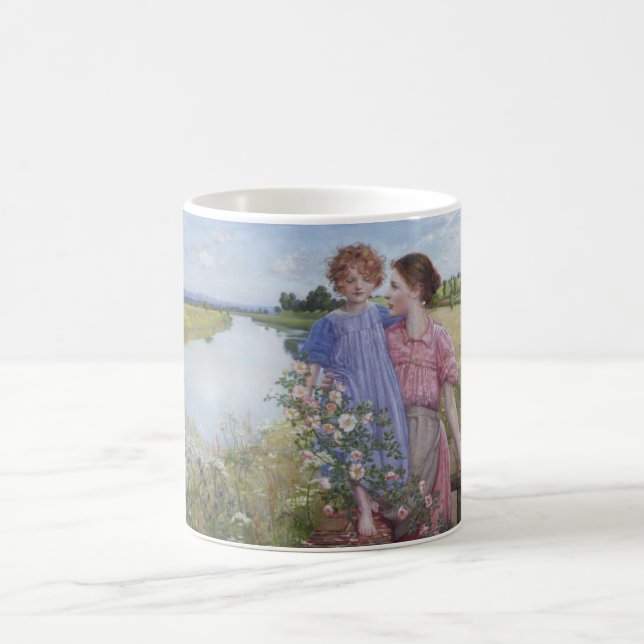 Caneca De Café Mãe e Criança por um rio com Rosas selvagens (Centro)