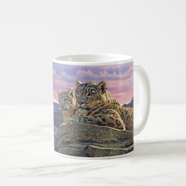 Caneca De Café Mãe e Cubo do Leopardo da Neve - (Frente Esquerda)