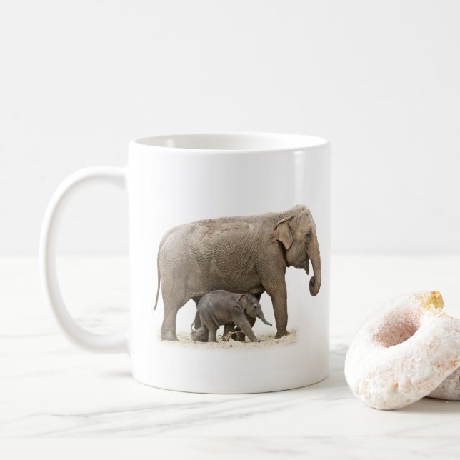 Caneca De Café Mãe e Elefante Bebê (Com Donut)