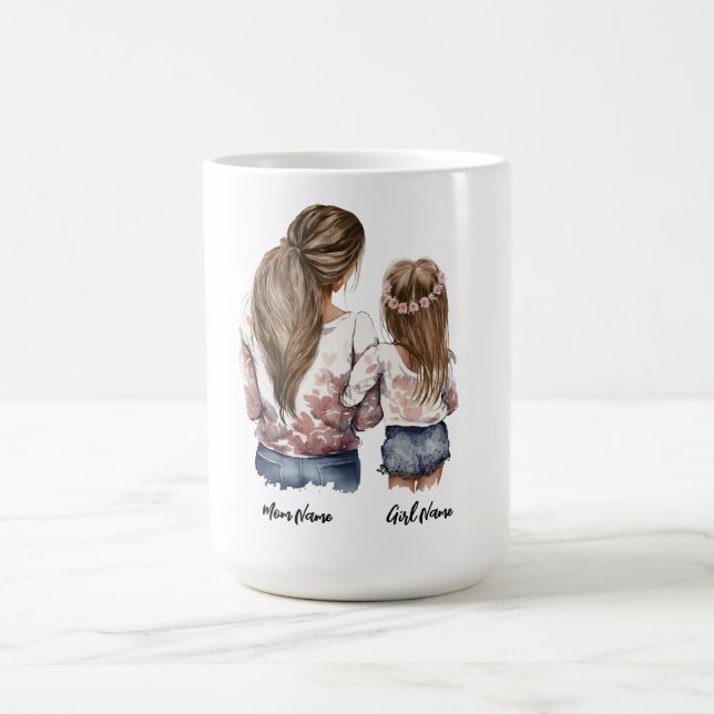 Caneca De Café Mãe e filha, cabelo longo, nome personalizado (Centro)