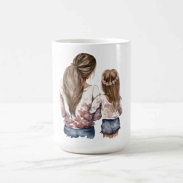 Caneca De Café Mãe e filha, cabelos longos, aquarell de volta art (Centro)