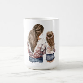 Caneca De Café Mãe e filha, cabelos longos, aquarell de volta art