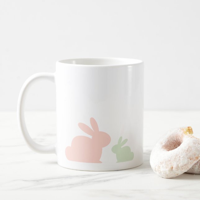 Caneca De Café Mãe e Filho Coelhinhos em Pastel Simples (Com Donut)