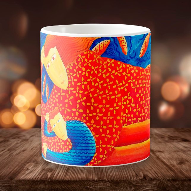 Caneca De Café Mãe E Filho Com Pintura De Arte Moderna Goldfish (Criador carregado)