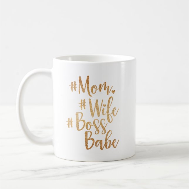Caneca De Café Mãe. Esposa, Chefe Babe Trendy Dourada Escrita de  (Esquerda)