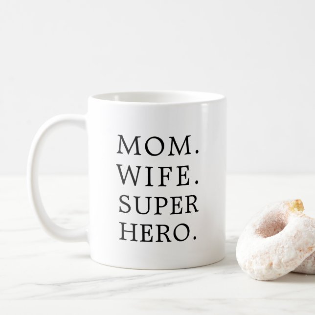 Caneca De Café Mãe Esposa Super Hero Coffee Mug | Presente Dia de (Com Donut)