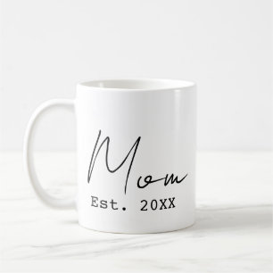 Caneca De Café Mãe Est. Script Simples Elegante Preto Branco Nova