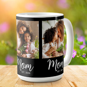 Caneca De Café Mãe Estabelecida Data 3 Foto Branco Script em Pret
