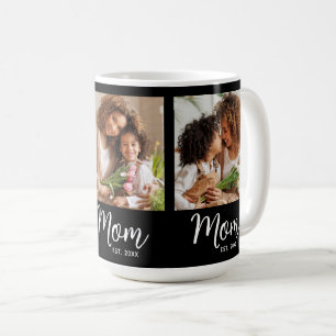 Caneca De Café Mãe Estabelecida Data 3 Foto Branco Script em Pret