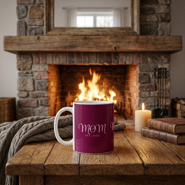 Caneca De Café Mãe Estabelecida Novo Presente de Mãe Branco Scrip (Mom Established New Mom Gift White Script Coffee Mug)