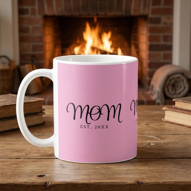 Caneca De Café Mãe Estabelecida Novo Presente de Mãe Roteiro Pret (Mom Established New Mom Gift Black Script Coffee Mug)