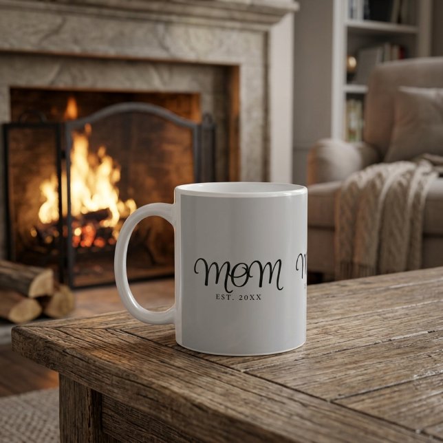 Caneca De Café Mãe Estabelecida Novo Presente de Mãe Rótulo Preto (Mom Established New Mom Gift Black Script Coffee Mug)