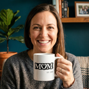 Caneca De Café Mãe Estabelecida Preto e Branco Ousado Coração Fof