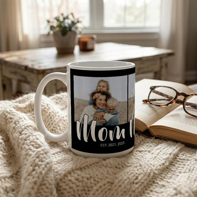 Caneca De Café Mãe Estabelecida Roteiro Preto 3 Foto (Mom Established Script Black 3 Photo Coffee Mug)
