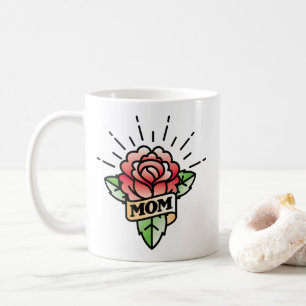 Caneca De Café Mãe Estilo de Tatuagem Rosa Coffee Mug