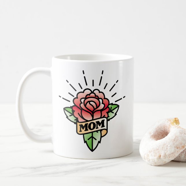 Caneca De Café Mãe Estilo de Tatuagem Rosa Coffee Mug (Com Donut)