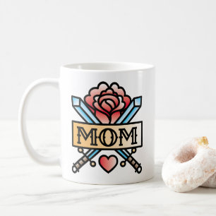 Caneca De Café Mãe Estilo de Tatuagem Rosa Coffee Mug