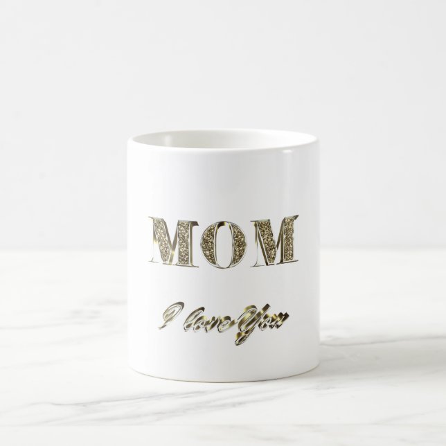 Caneca De Café Mãe, Eu Te Amo Dourada Typografia Sparkles (Centro)