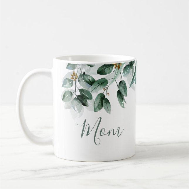 Caneca De Café Mãe Eucalyptus Foliage Modern Watercolor (Esquerda)