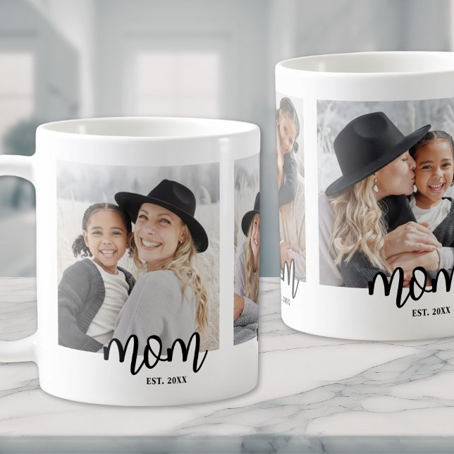 Caneca De Café Mãe Fundada Colagem de 3 Fotos (Mom Established 3 Photo Collage Coffee Mug)