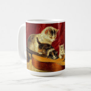 Caneca De Café Mãe Gato e Gatinhos Brincando com Violão