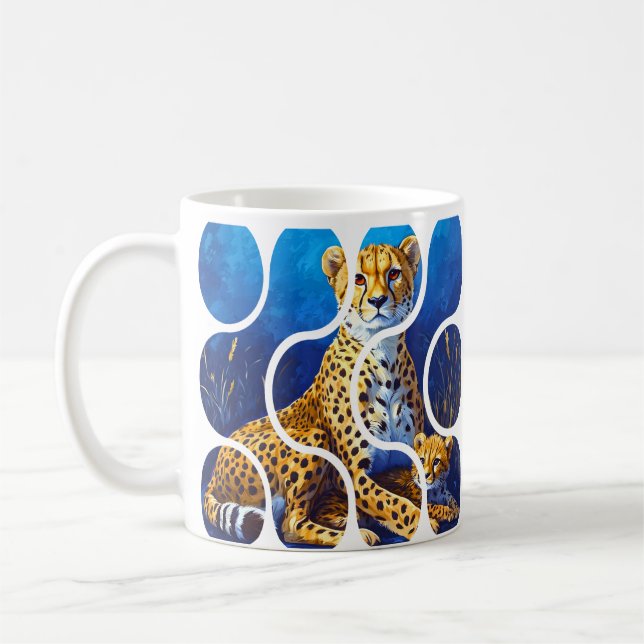 Caneca De Café Mãe Guepardo e Filhote Projeto de Vida Selvagem (Esquerda)