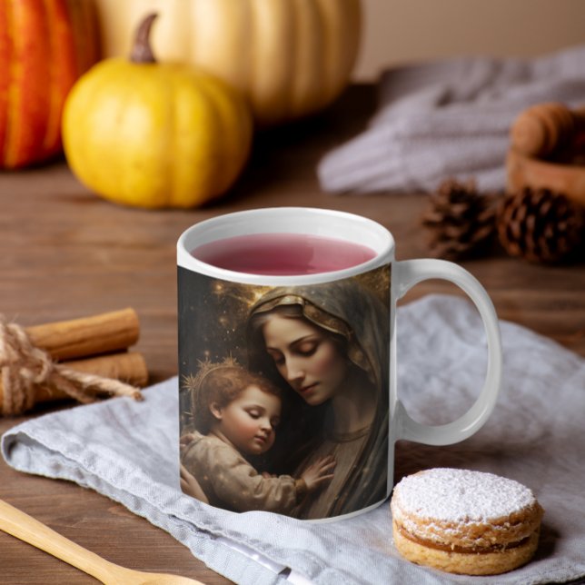 Caneca De Café Mãe Mary com Jesus Bebê versão 3 (Mother Mary Holding Baby Jesus version 3 Coffee Mug)